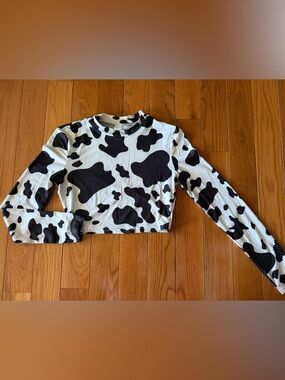 Black & White Cow Print Crop Top Shirt